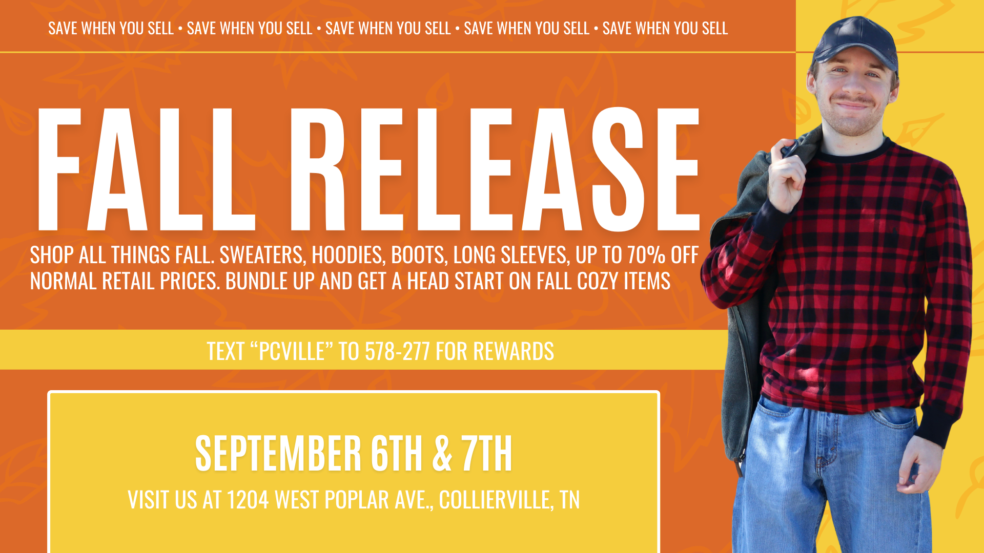 Plato's Closet Collierville Fall Release event September 6–7 featuring sweaters, hoodies, boots, and long sleeves up to 70% off retail.